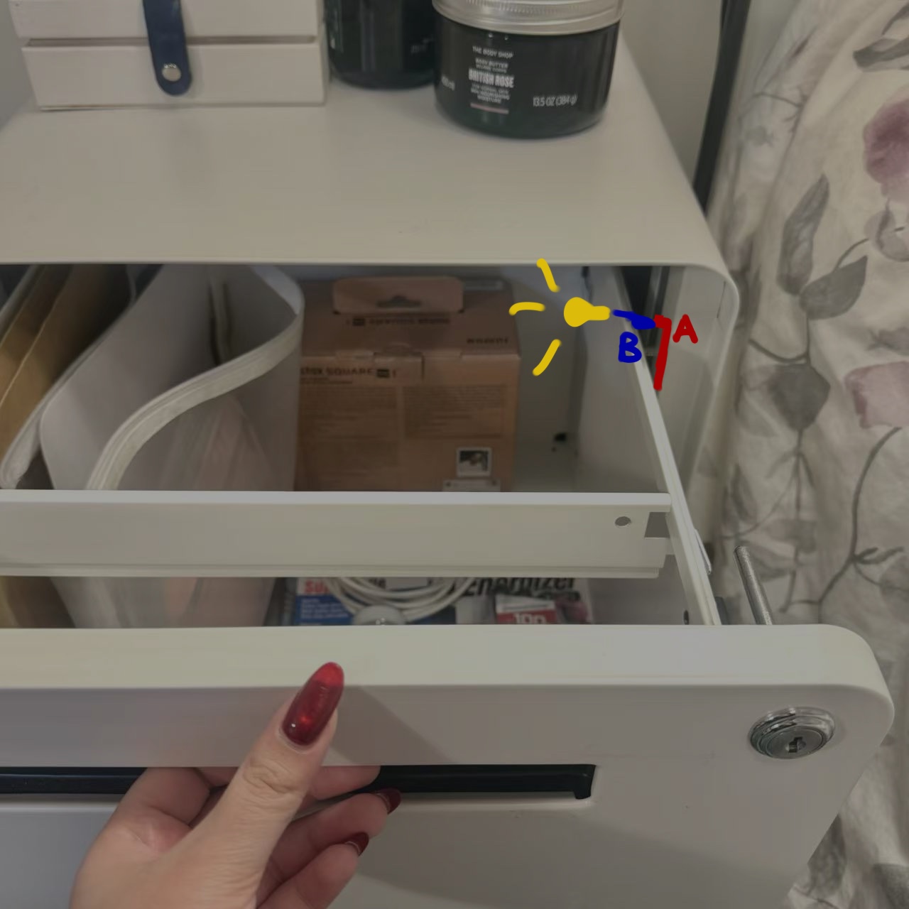 The interaction of opening a drawer. When the user pull the drawer to make it open. The LED light will light on and when the user close the drawer, it will light off