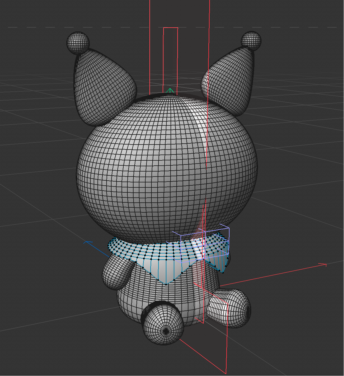 kuromi doll C4D modeling try angle 2, the 2/3 front side view 