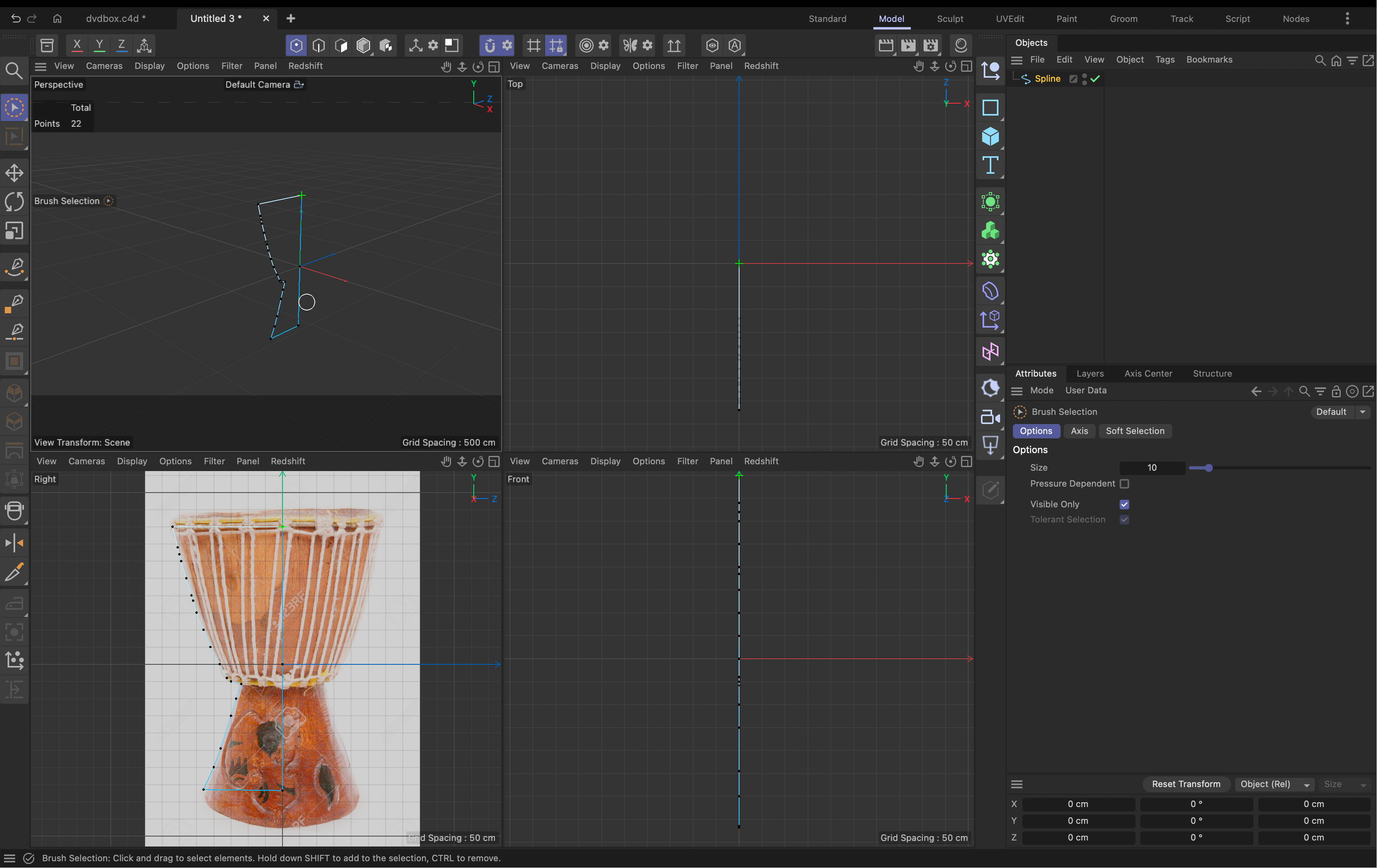This is what I did follow by the tutorial video 5 for the drum, I found an image of drum online as my referrence <br><br>c_brignell. 123RF. https://www.123rf.com/photo_8072541_south-african-drums.html. 