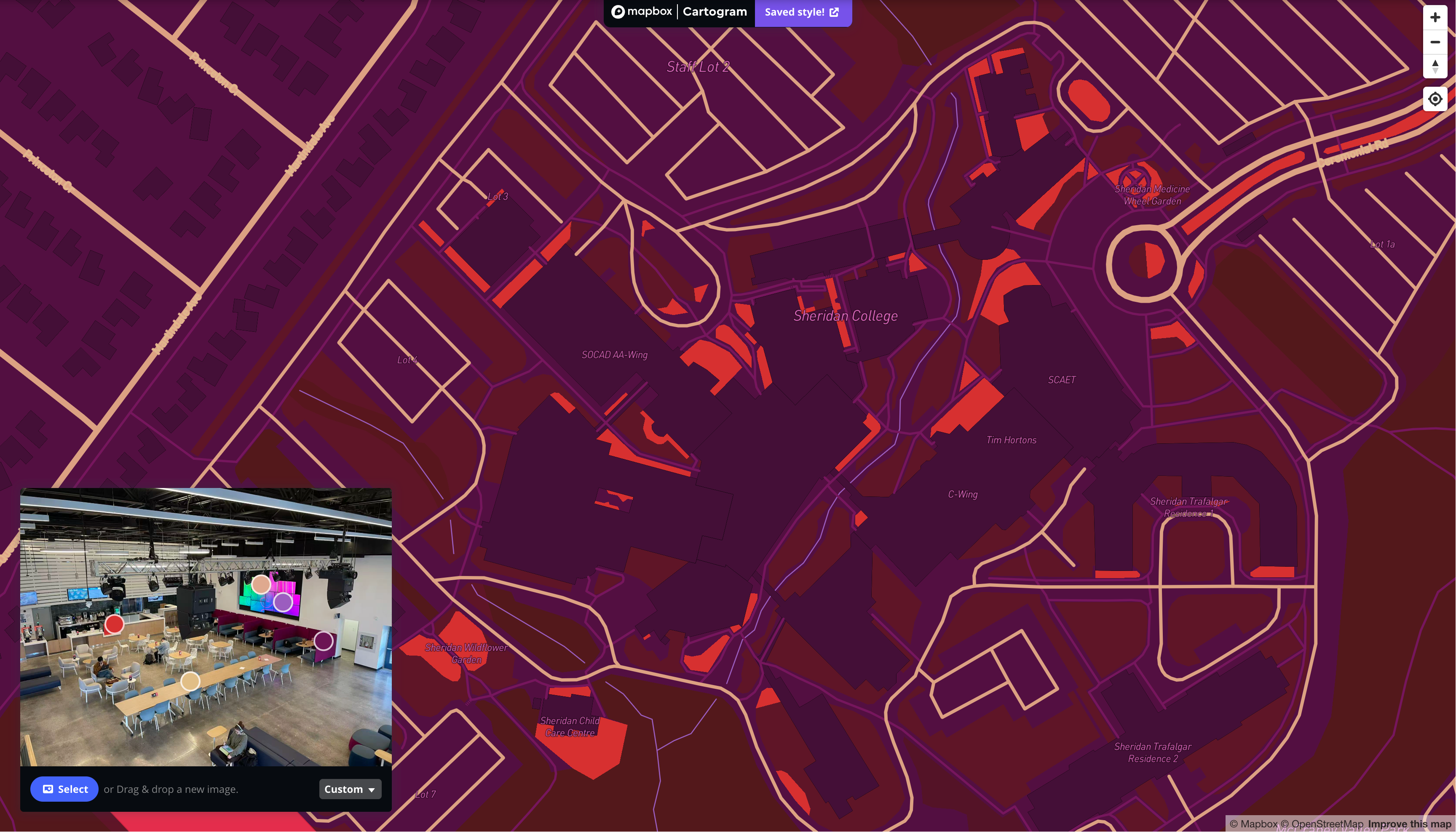 This is a map I styling with the image of an interior place that is located in SSU in Sheridan in Mapbox