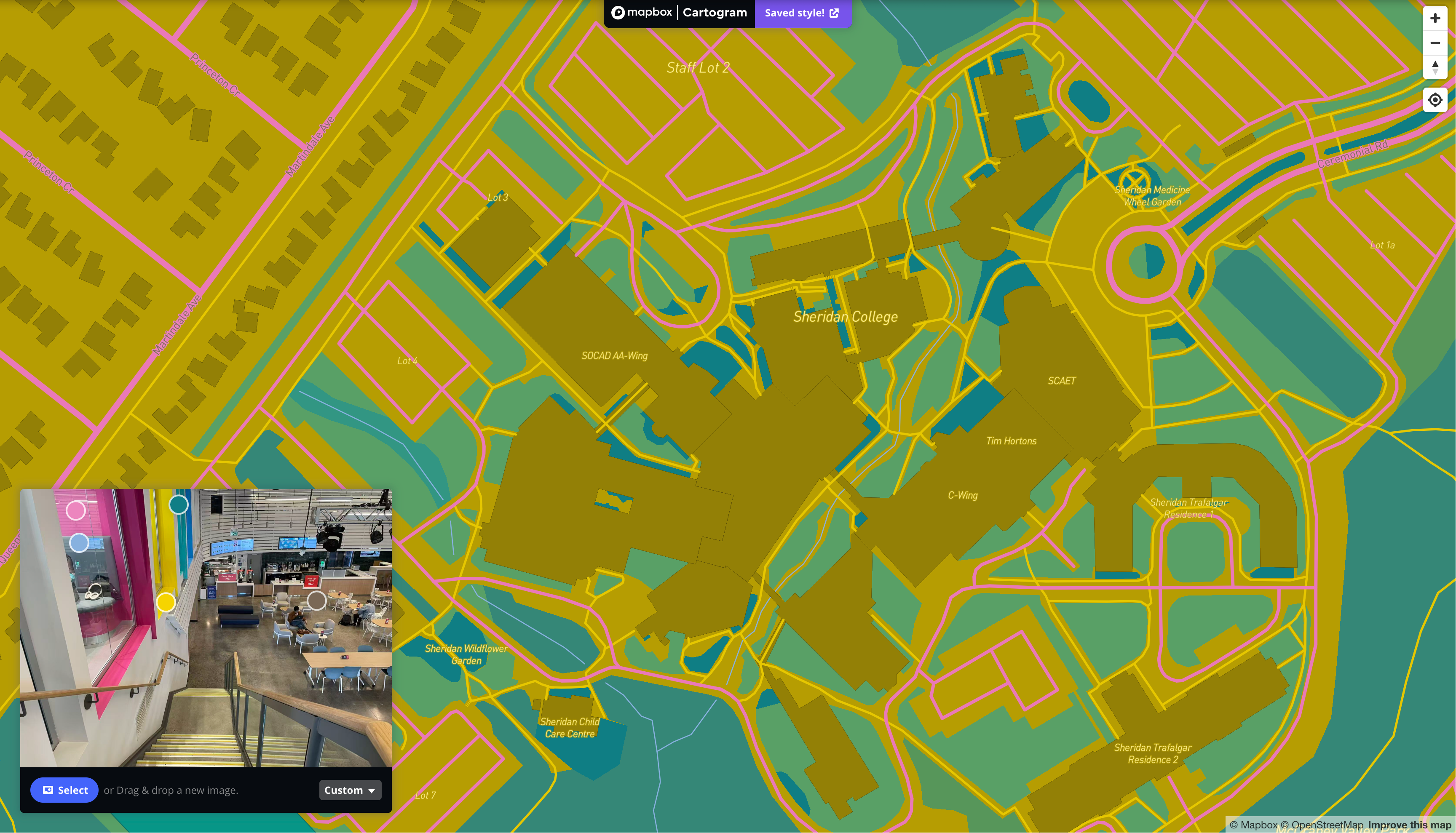 This is a map I styling with the image of an interior place that is located in SSU in Sheridan in Mapbox