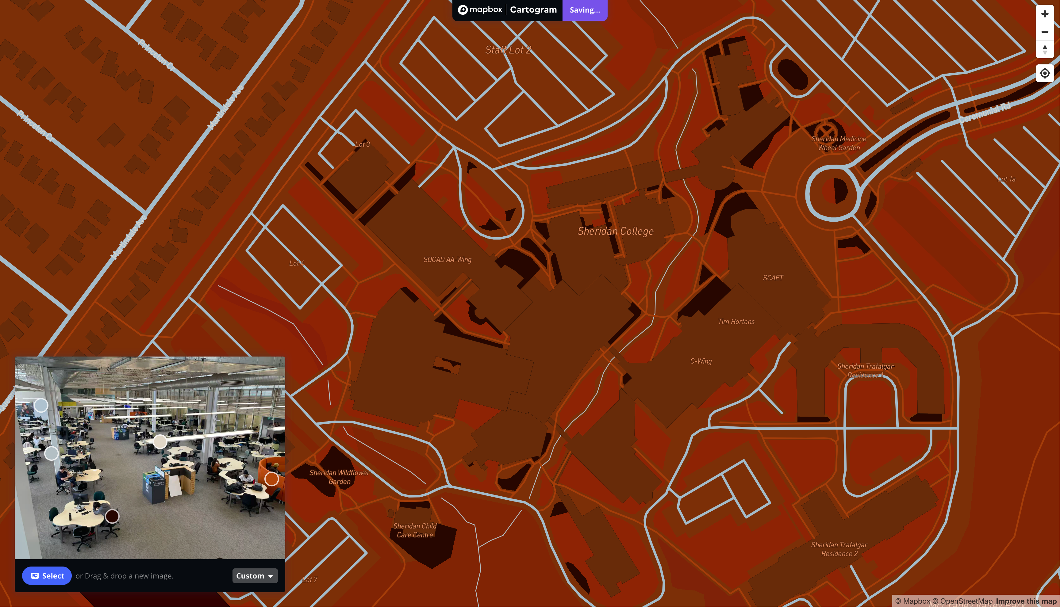 This is a map I styling with the image of an interior place that is located in C wings in Sheridan in Mapbox