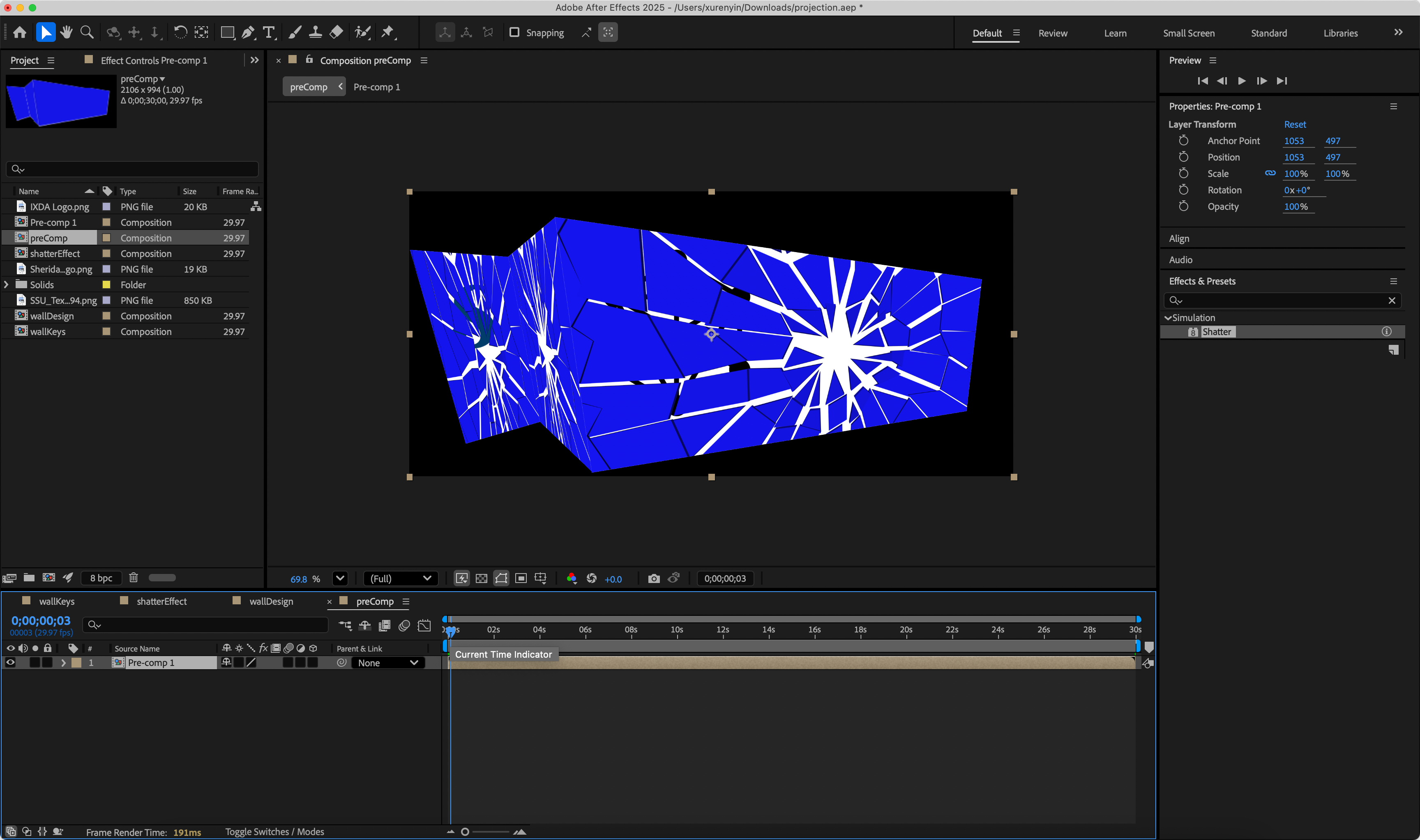 I created a pre-comp for all the layers except the SSU texture layer