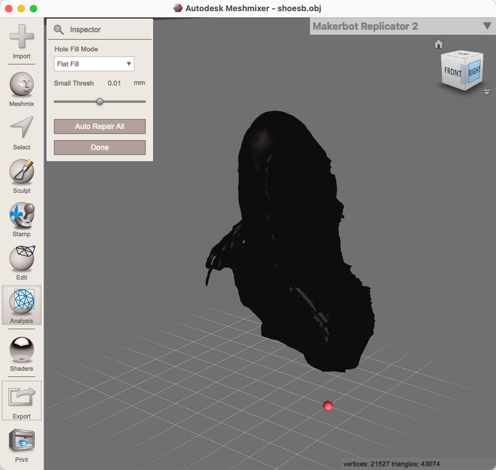 I put my object in Meshmixer but sometimes it will turns black
